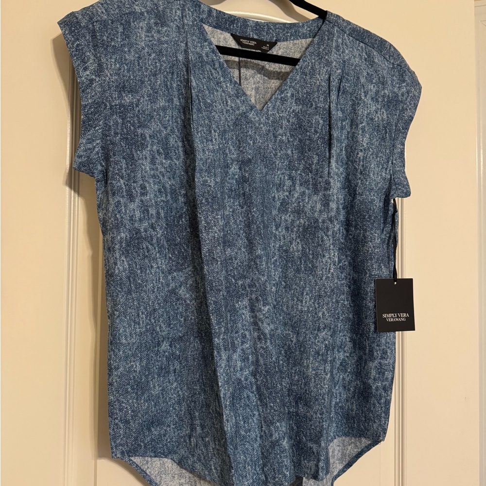 Simply Vera - Vera Wang Blue Boxy Cap Sleeve Blouse
